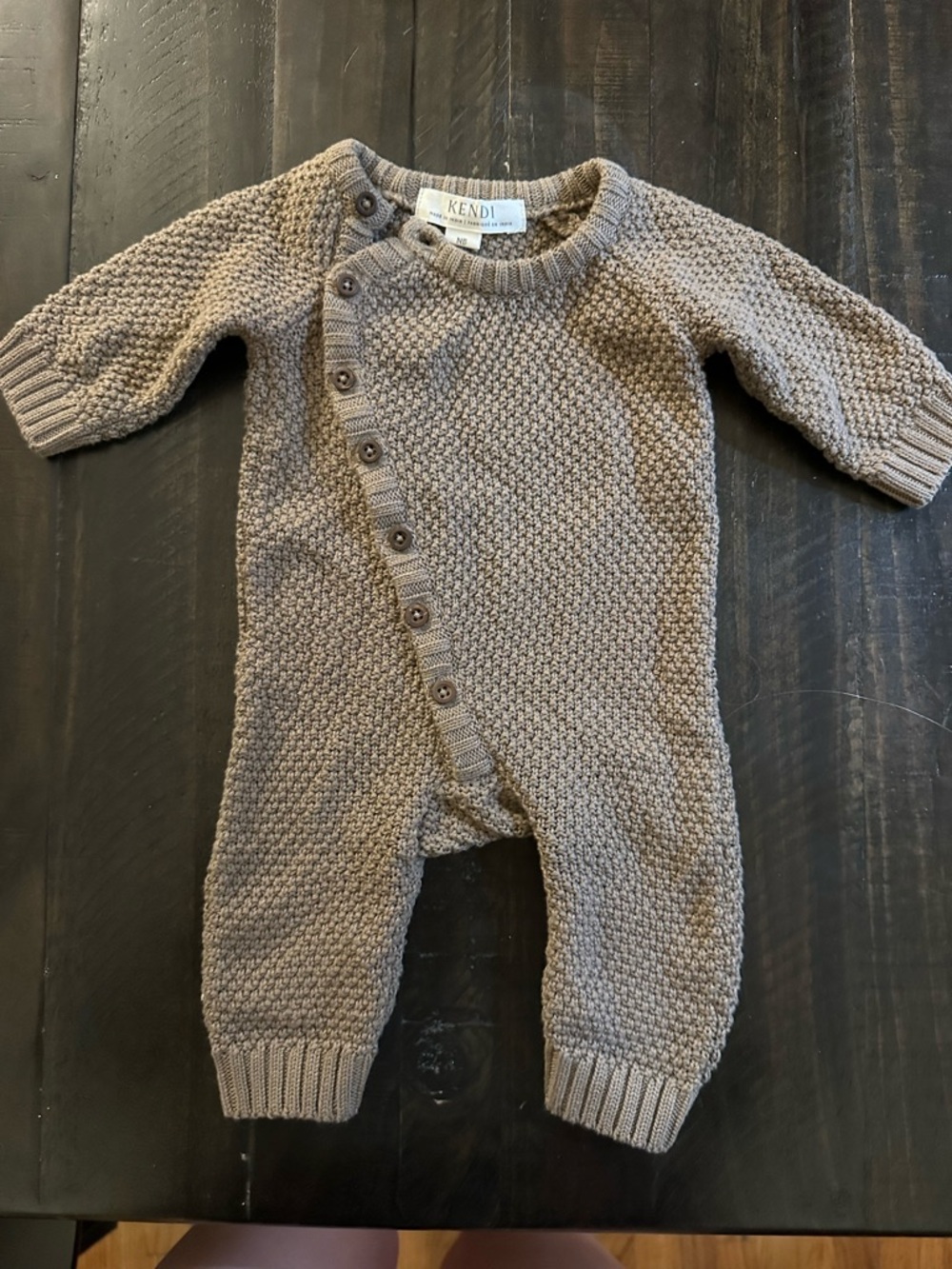 Taupe Knit Button-Front Baby One-Piece
